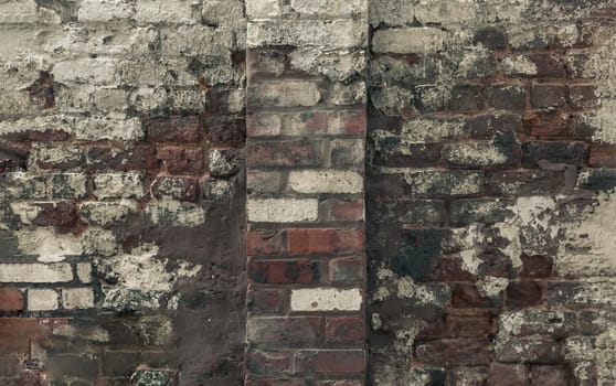 Empty old bricks wall texture. Background of the old vintage bricks wall. Urban background, Rustic style, Space for text, Selective focus.