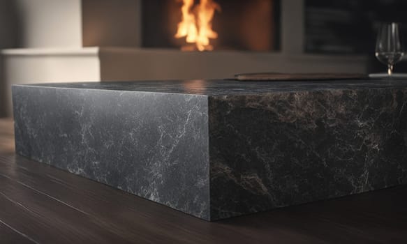 Professional design background with expensive black granite. Dark stone table with elements. High quality illustration