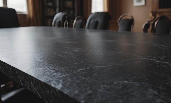 Professional design background with expensive black granite. Dark stone table with elements. High quality illustration