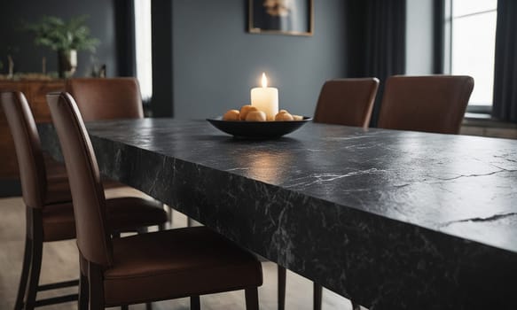 Professional design background with expensive black granite. Dark stone table with elements. High quality illustration