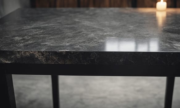 Professional design background with expensive black granite. Dark stone table with elements. High quality illustration