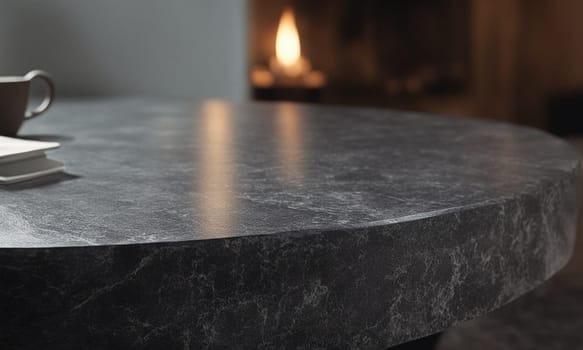 Professional design background with expensive black granite. Dark stone table with elements. High quality illustration