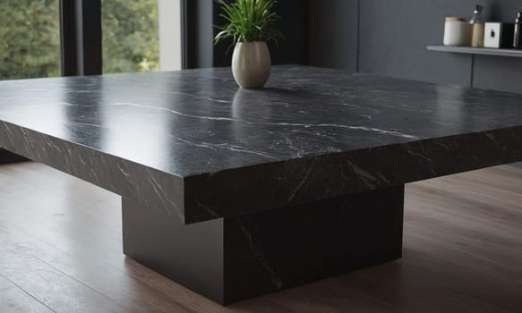 Professional design background with expensive black granite. Dark stone table with elements. High quality illustration