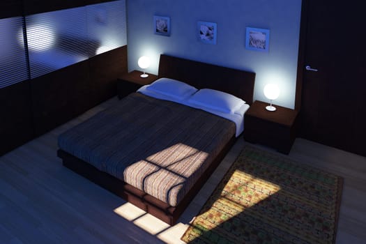 fine 3d image of bedroom night time
