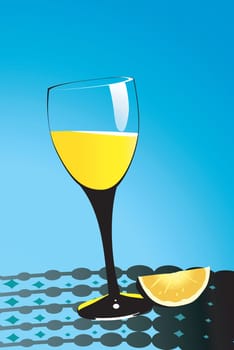 Illustration of glass of juice and slice