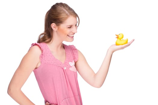 Young woman with a rubber duck