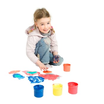 Toddler with finger paints