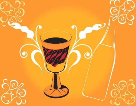 Illustration of wine glass and bottle