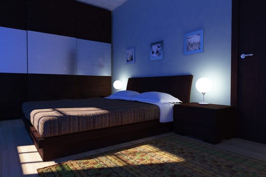 fine 3d image of bedroom night time