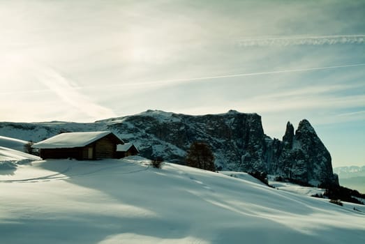 Sciliar and Alpe di Siusi in the snow