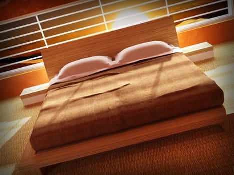 bedroom interior and sunset