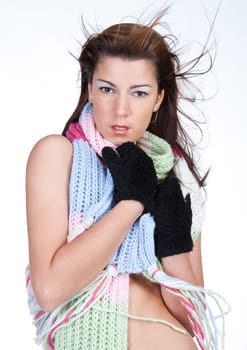 Nude with scarf and gloves