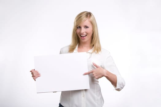 Beautiful business woman holding empty w