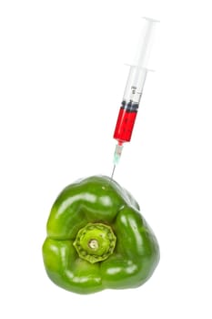 Green pepper with syringe inserted