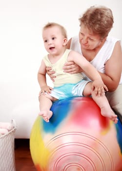 Playing with gymnastic ball