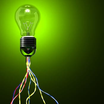 3d classic light bulb and several connection cable