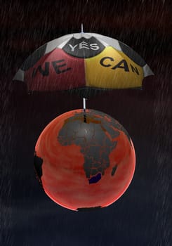 Umbrella over globe in the rain
