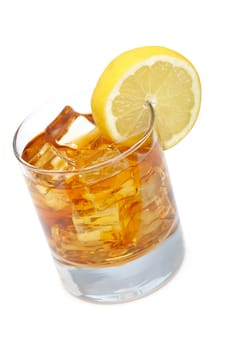 Glass of ice tea with lemon