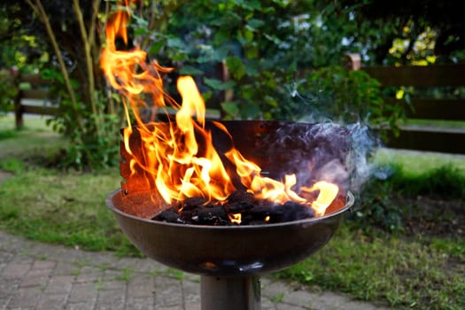 Grill with flames