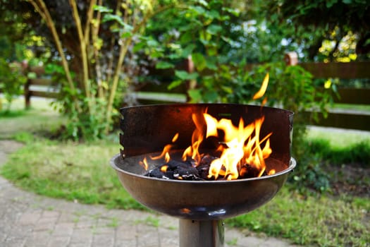 Grill with flames