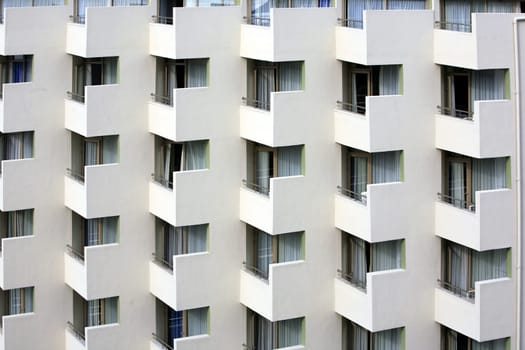 Monotonous hotel façade with balconies