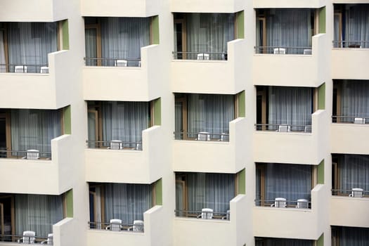 Monotonous hotel façade with balconies