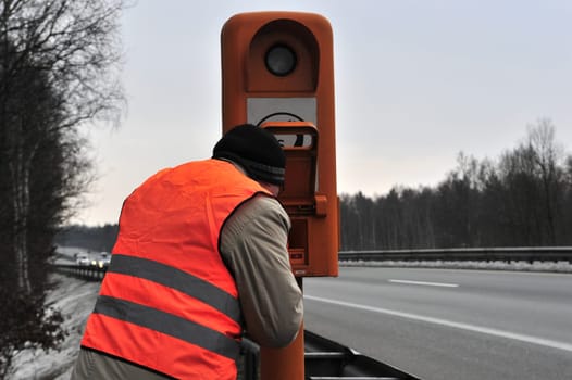 Emergency call after car breakdown on the highway