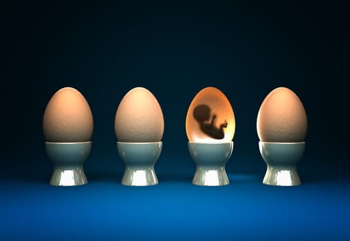 3d easter illustration background with little life born in egg