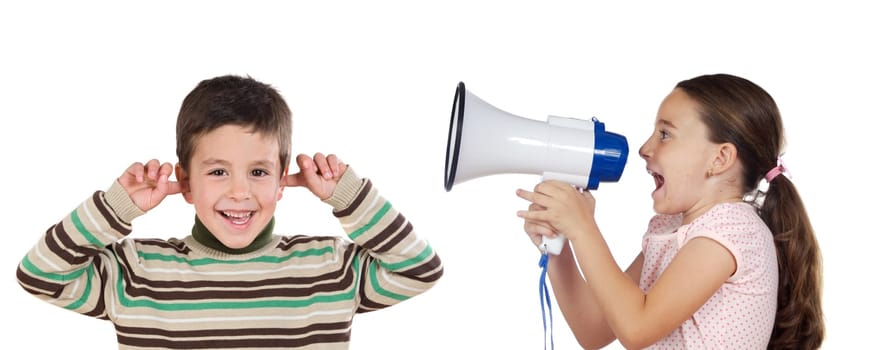 Little girl shouting through megaphone a