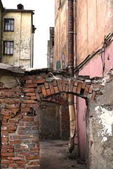 Inhabited urban slums in the center of Saint Petersburg, Russia.