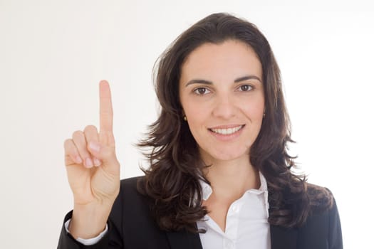 indicates the number one with her finger