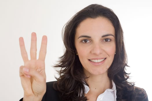 Woman showing the number 3 with three fingers