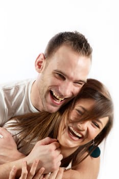 happy young couple laughing together