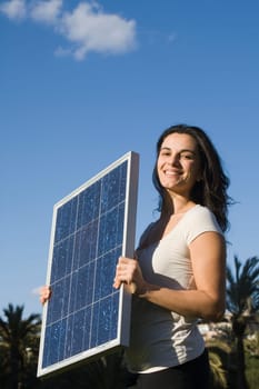 Woman with a solar cell