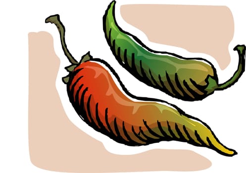 Illustration of a green and red chillie