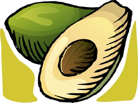 Illustration of a nut and slice of nutme