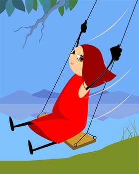 Illustration of a girl swinging