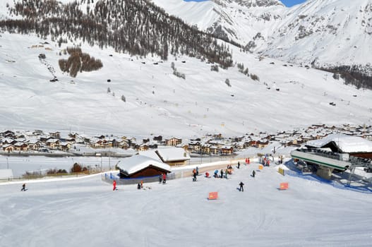 View down ski slope on chairlift station