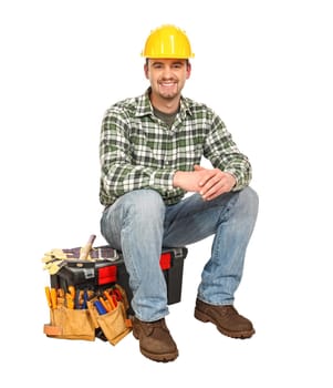 young manual worker and toolbox
