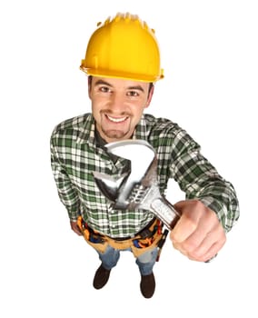 handyman smile and hold wrench