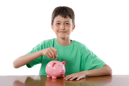 Adorable child with moneybox savings