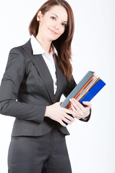 business woman walking with case