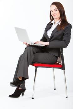 business woman walking with case