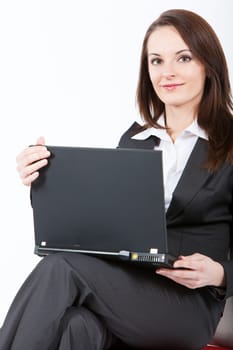 business woman walking with case