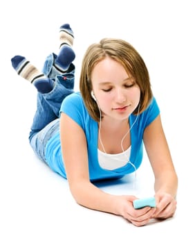 Teenage girl listening to music