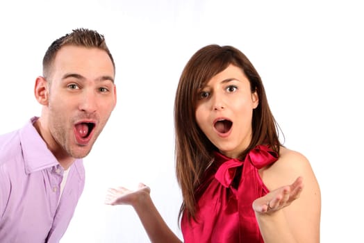 Young woman and mann looking perplexed.
