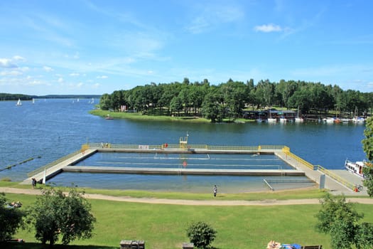 Beach at the lake with coast guards