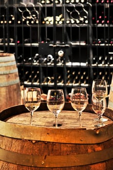 Wine  glasses and barrels
