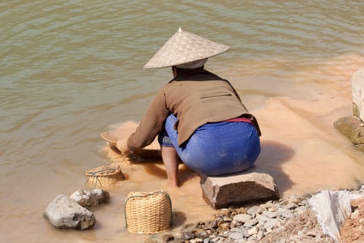 Panning for gold in the river