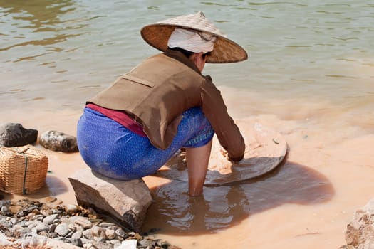 Panning for gold in the river